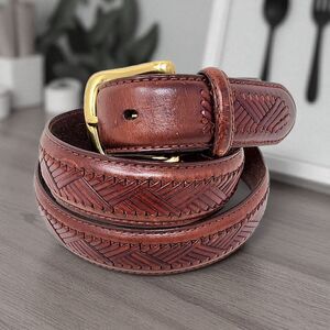 Arden Leather Co Brown Italian Calfskin Belt Solid Brass Buckle Size 34"